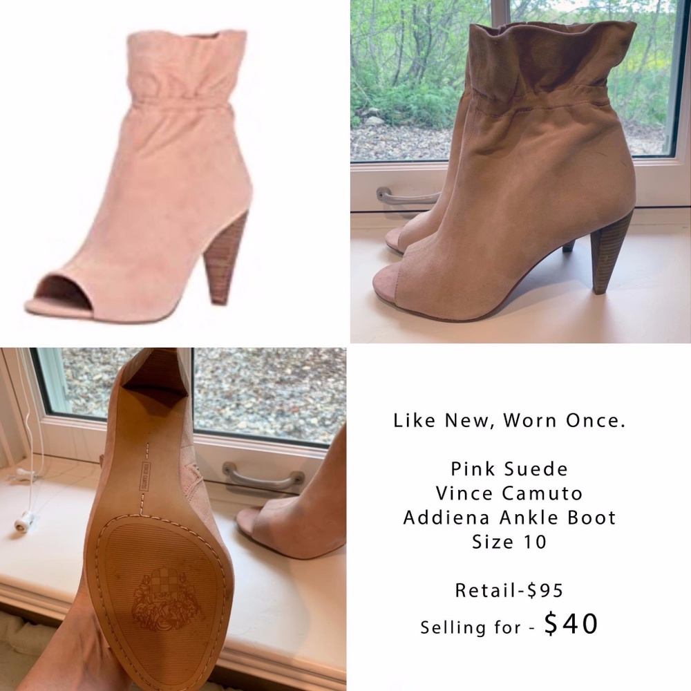 Pink Suede Peep-Toe Booties